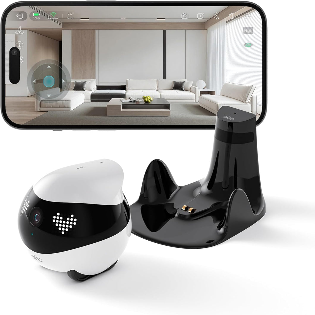 EBOAir2 ホワイト ペットカメラ お友達ロボット スマートペットロボット 見守りカメラ 声掛けマイク 屋内 家庭用カメラ 見守りカメラ こども お子様 介護 お年寄り WiFi 遠隔操作 双方向音声通話 リアルタイム 猫 犬