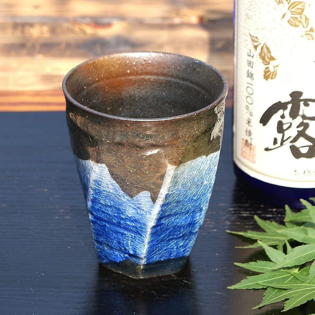 九谷焼 焼酎グラス 〈 銀彩 〉 荒削り 銀箔 陶器 酒器  日本製